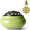 Ceramic Incense Burner, Bowl Burner,Cone Incense Burner with Brass lid for use with Stick or Cone-Shaped Incense，Lotus Incense Stick Holder Calabash Incense Stick Holder, 3pc (Light Green)