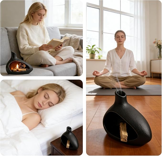 Ceramic Incense Holder,Handmade Incense Burner for Palo Santo, Incense Sticks Cones,Elegant Decorative Ceramic Burner for Home Bedroom Living Room Meditation Yoga