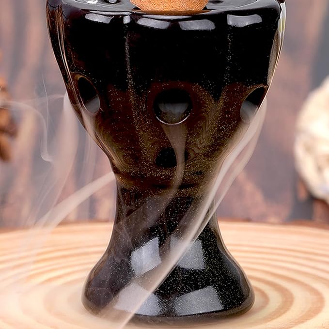 Mini Ceramic Incense Cone Holder, Waterfall Backflow Incense Burner, Incense Cone Burner Aromatherapy Ornament Home Decor for Yoga Meditation Office (Cup)
