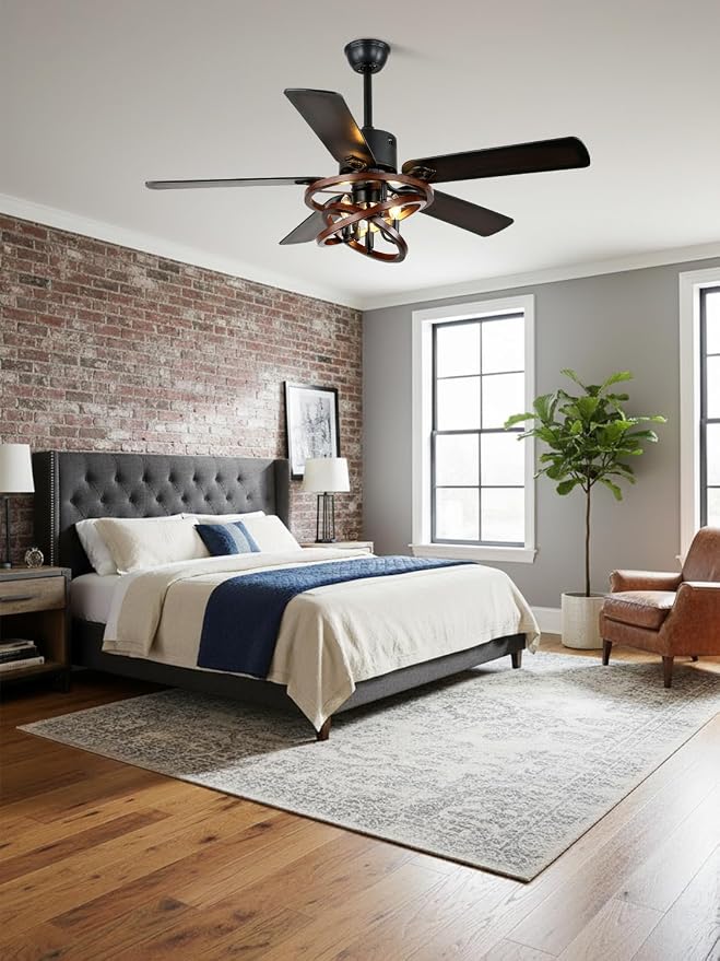 52 Inch Farmhouse Ceiling Fan with Light and Remote Chandelier Fan Quiet and Reversible DC Motor Rustic Ceiling Fan for Living Room Bedroom Patio