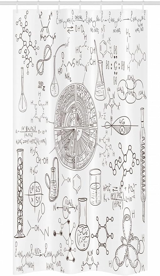 Ambesonne Science Stall Shower Curtain, Science Theme Hand Drawn Style Chemistry Laboratory Illustration, Fabric Bathroom Decor Set with Hooks, 36" W x 72" L, White Umber