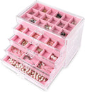 Frebeauty Acrylic Jewelry Organizer Earring Organizer Box with 5 Drawers Earring Holder Organizer with Velvet Trays Clear Jewelry Box for Women Earring Display for Rings StudsPink | 61 Jewelry Storage Grid for Rings Studs Bracelet,Velvet Lining,Transpa...