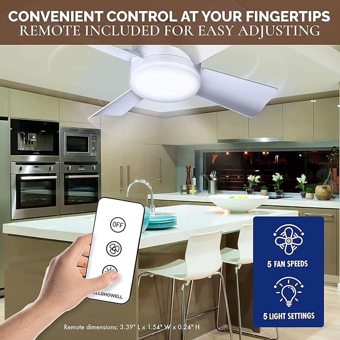 Bell+Howell Socket Breeze Light 5-Speed Deluxe LED – Ceiling Fans with Lights and Remote Control – For Bedroom, Kitchen, Living Room,1000 Lumens / 5000 Kelvins As Seen On TV