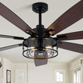 Dawn Whisper 72 Inch Farmhouse Ceiling Fans with Lights Black Industrial Caged Ceiling Fans with 6 Speed Reversible Motor and Dual Finish 8 Blades Rustic Ceiling Fan for Living Room