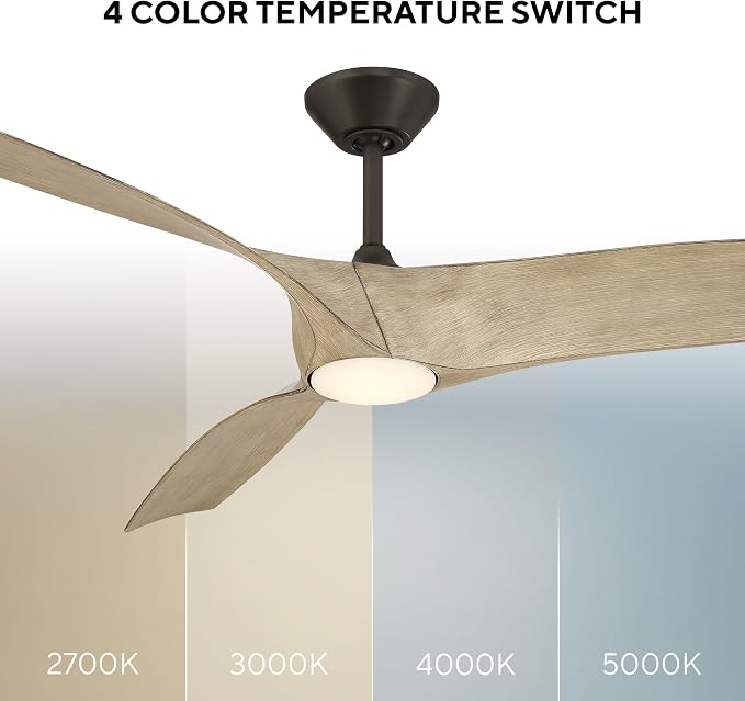 Modern Forms Zephyr 3 Blade 62 in. Indoor and Outdoor Smart Downrod Ceiling Fan with Remote Control - Integrated LED Selectable 4CCT 2700K-3000K-4000K-5000K - Bronze/White Oak