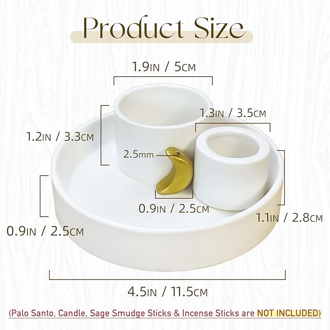 4 in 1 Incense Burner Holder, Palo Santo Holder, Sage Holder for Burning, Ceramic Incense Sticks Holder for Meditation Yoga Room Home Decor (White)