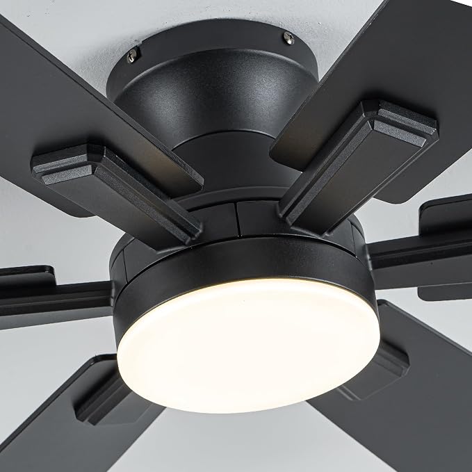 Ceiling Fans with Lights and Remote Control, Black Low Profile Ceiling Fan with Light 3-Color LED Dimmable, Memory for Lighting, Fan Reversible and Fan Gear, 6-Speed, Timer, Indoor/Outdoor Use