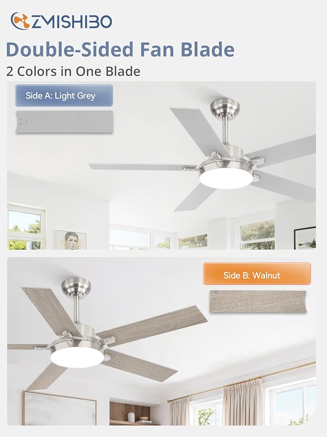 ZMISHIBO 60 Inch Ceiling Fans with Lights, Smart Remote/APP Control, Modern Ceiling Fan with 6 Speeds & 3CCT, Dimmable 30W LED, Quiet DC Motor, Noiseless for Living Room, Bedroom, Kitchen, Nickel