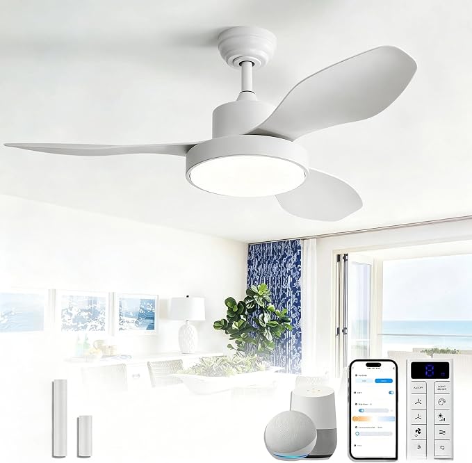 Sofucor 47 Inch Smart Ceiling Fan Modern Ceiling Fans with Lights and Remote Works with Alexa/Google/APP FLush Mount Ceiling Fans with 6 Speeds Reversible DC Motor & Timer for Patio Bedroom Outdoor