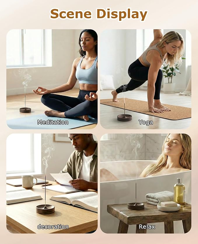 3PCS Incense Holder for Sticks with 3PCS Ash Brush, Wooden Black Walnut Burner Ash Catcher Bowl Tray for Home Décor, Meditation, Yoga, Spa