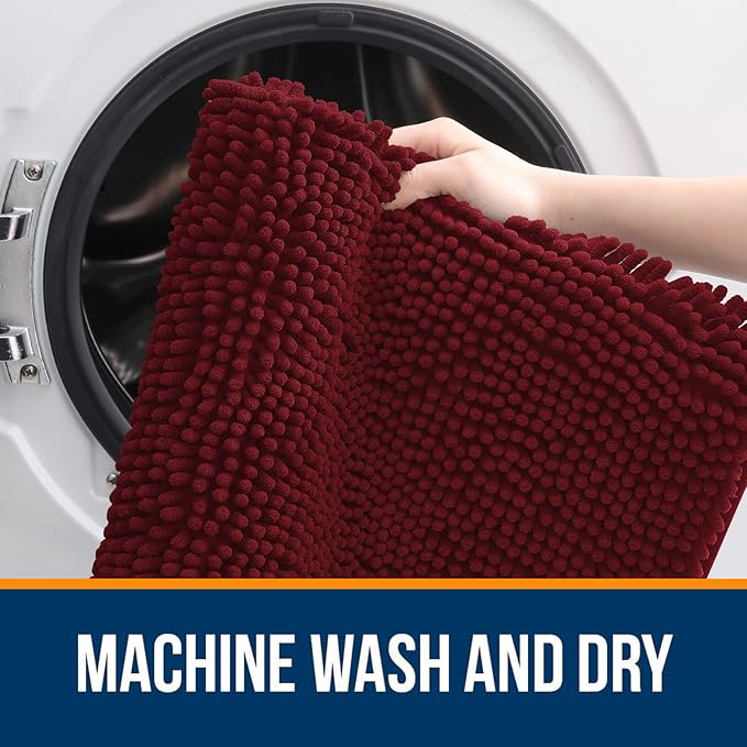 OLANLY Bathroom Runner Rugs 59x20, Soft Absorbent Chenille Bath Rugs, Rubber Backing Quick Dry, Machine Washable Long Bath Mats for Bathroom Floor, Tub and Shower, Home Decor Accessories, Burgundy