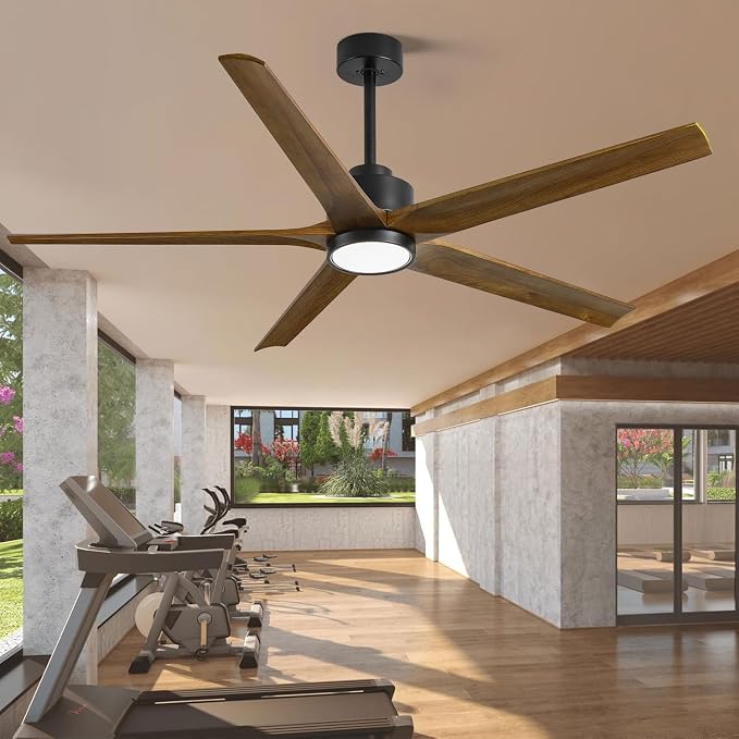 60 Inch Wood Ceiling Fan with Lights, Farmhouse Outdoor Silent Ceiling Fans, Modern High CFM Ceiling Fans, Quiet Reversible DC Motor, 5 Blades 6 Speed for Bedroom Living Room Exterior Patios