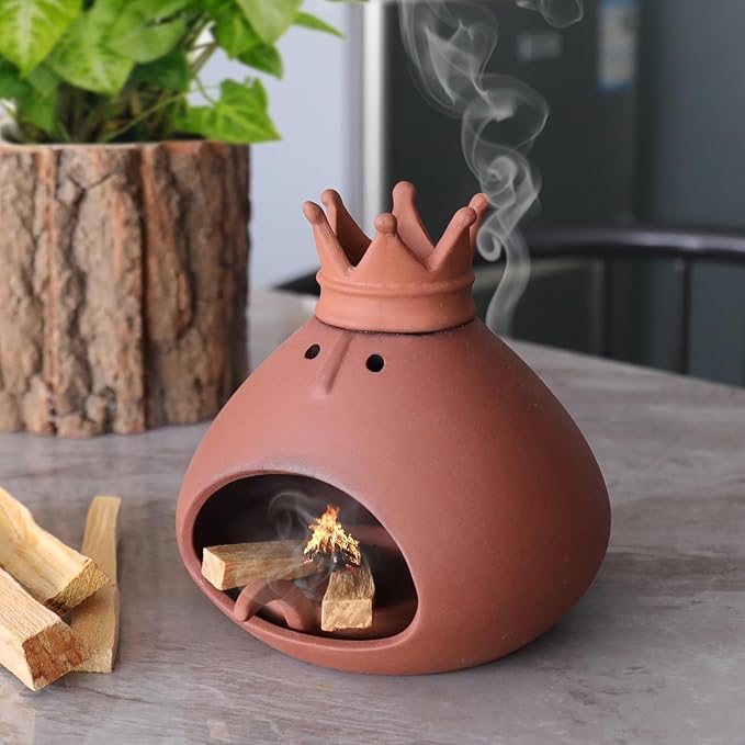 Terracotta Palo Santo Holder Incense Burner with Handcraft Small Ceramic Sage Burner Holder for Meditation Yoga Aromatherapy Study Home Decor Palo Santo Chimney Burning Bowl