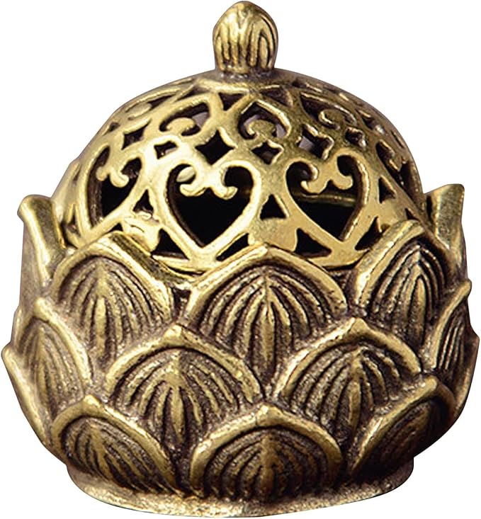 Gold Classic Incense Burner,Mini Lotus Cone Incenses Holder, 2.9 * 3cm Vintage Lotus Flower Shaped Incense Holder for Stick and Cone, Incense Holders