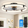 VOLISUN Low Profile Ceiling Fans with Lights and Remote, 23.6in Flush Mount Ceiling Fans with Light, 3000K-6500K Dimmable Fandelier Ceiling Fan, Black Bladeless Ceiling Fan for Bedroom