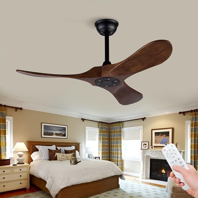 Ceiling Fan without Light, 42 Inch Wood Ceiling Fan no Light with Remote,Outdoor Ceiling Fans for Bedroom,Patio, Porch, 6 Speed,Quiet DC Motor(Deep Walnut Blades)