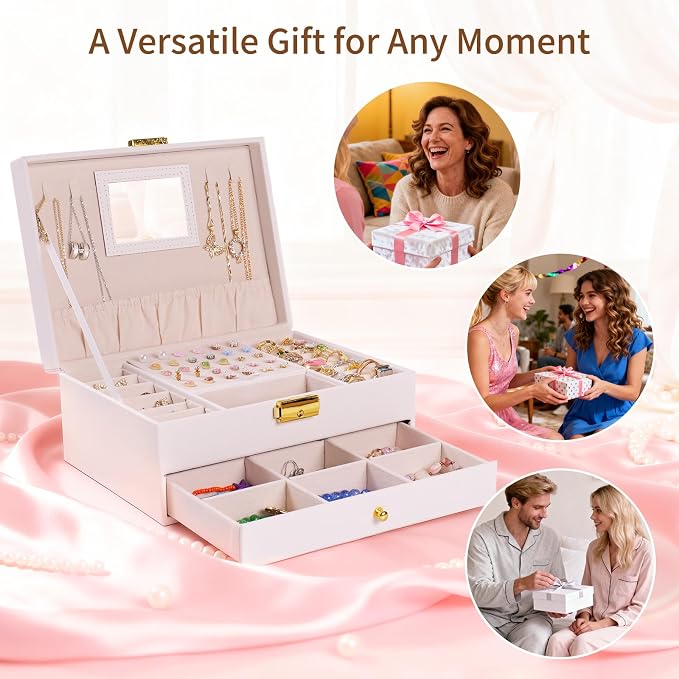 coobest Jewelry Box, 2 Layer Jewelry Organizer with Velvet Earring Organizer, Jewelry Holder Organizer Travel, White Jewelry Boxes for Women, Jewelry Boxes & Organizers for Girls