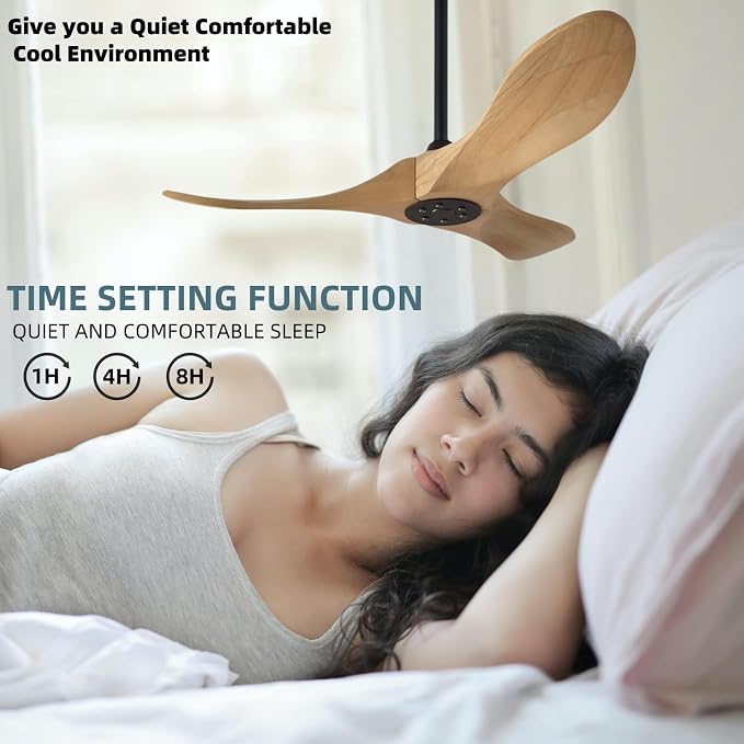 36 Inch Modern Ceiling Fan，3-Blade Lampless Remote Control Ceiling Fan for Bedroom, Kids Room Small Spaces(Natural Wood, 36 inch)