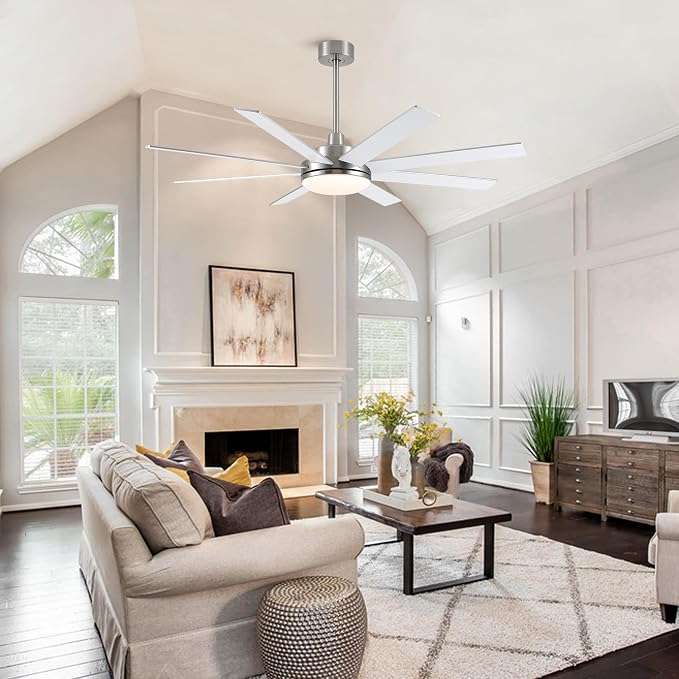62 Inch Ceiling Fans with Lights and Remote Control, Brushed Nickel | Wooden Blades,Reversible Quiet DC Motor, 6-Speed, 3CCT Dimmable LED, Timer for Living Room, Bedroom, Office