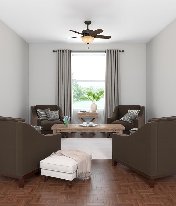Hunter 42 inch Indoor Ceiling Fan with LED Light - Bronze Ceiling Fan with Pull Chain, For Bedroom or Living Room, Standard Mount, No Remote, 5 Blades, Includes Bulbs - Builder 52218, New Bronze