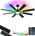 Ceiling Fan With Light & Remote Indoor/Outdoor Use 60 Inch RGB Black | Remote Control,RGB Dimmable,Reversible DC Motor,3CCT,Timer,Noiseless,Ceiling Fan for Bedroom Living Room