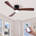 52" Flush Mount Ceiling Fan with Lights Remote Control, 3 Blades Wood Ceiling Fans, Quiet Reversible DC Motor, 6-Speed, Timer, Modern Ceilingfans for Low Profile, Walnut and Matte Black