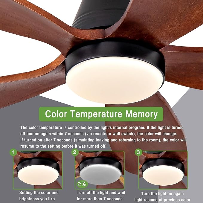 Ceiling Fans with Lights, 42 inch Ceiling Fan with Light and Remote Control, 3CCT, Dimmable, Reversible, Noiseless, Black Ceiling Fan for Bedroom, Living Room