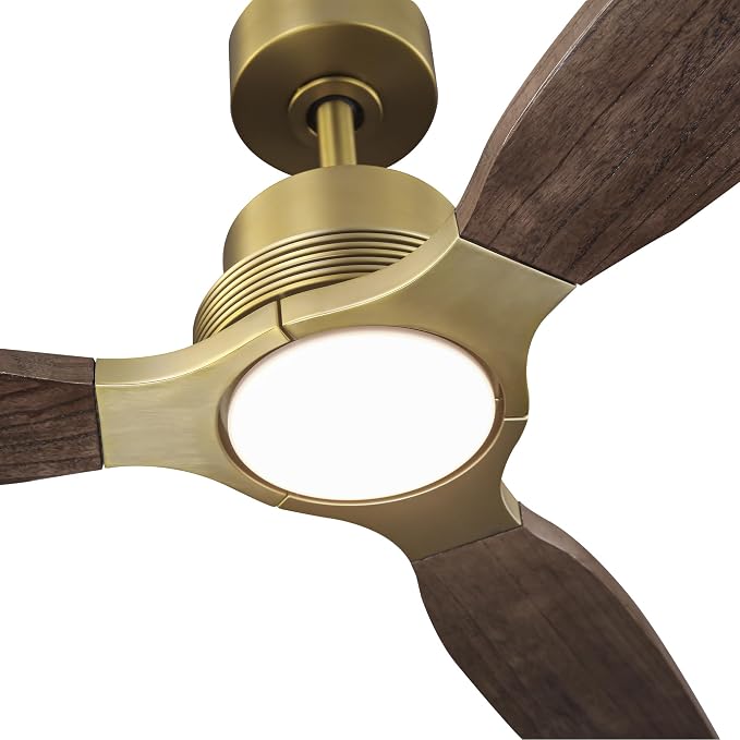 56 Inch Solid Wood Ceiling Fans with Lights and Remote, Modern Sleek Luxury Gold Ceiling Fan, 3CCT, 6-Speeds DC Motor for Indoor Living Room/Bedroom/Farmhouse/Gazebo Spaces, Wutong Wood