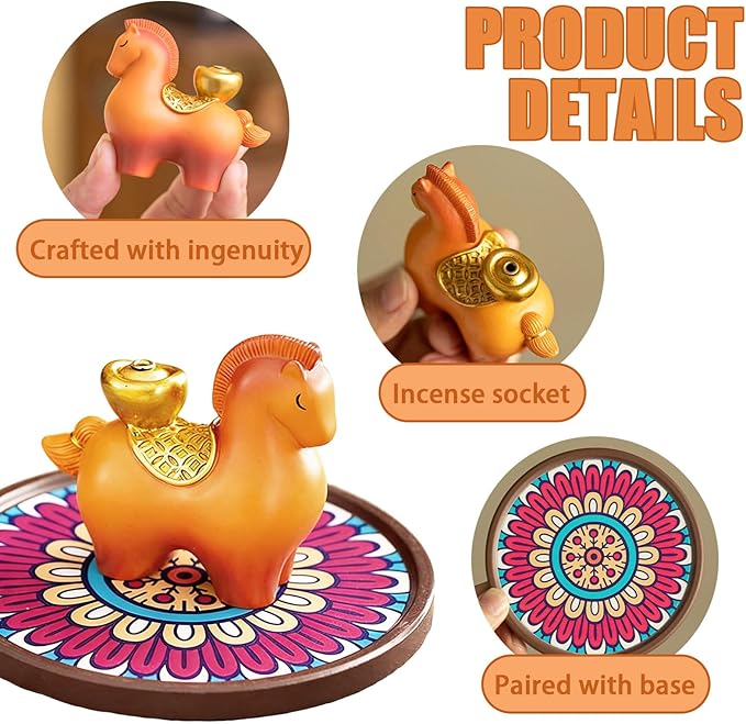 Horse Incense Holder for Sticks, Cute Horse Resin Incense Burner Holder with Ash Catcher, Incense Stick Holder for Aromatherapy,Yoga,Home Room Decor, Brown