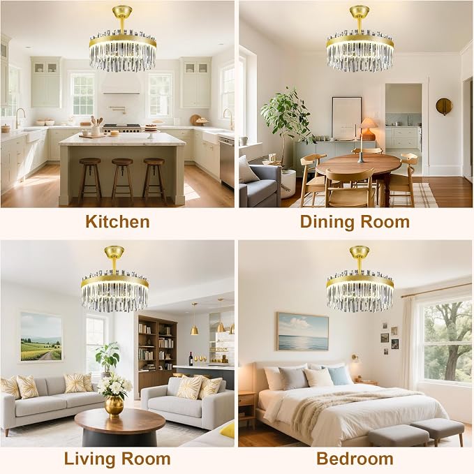 Depuley Modern Ceiling Fan with Lights: 20" Gold Chandelier Cagd Fan with Remote Control - Crystal Fandelier for Girl's Bedroom Living Room Nursery