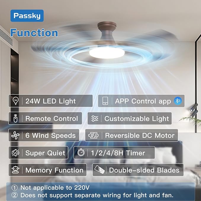 Passky Ceiling Fans with Lights, 52 inch Flush Mount Ceiling fan with Remote Control, Low Profile Ceiling Fan for Bedroom, Farmhouse, Reversible, 3CCT, Dimmable, Noiseless DC Motor, Brown