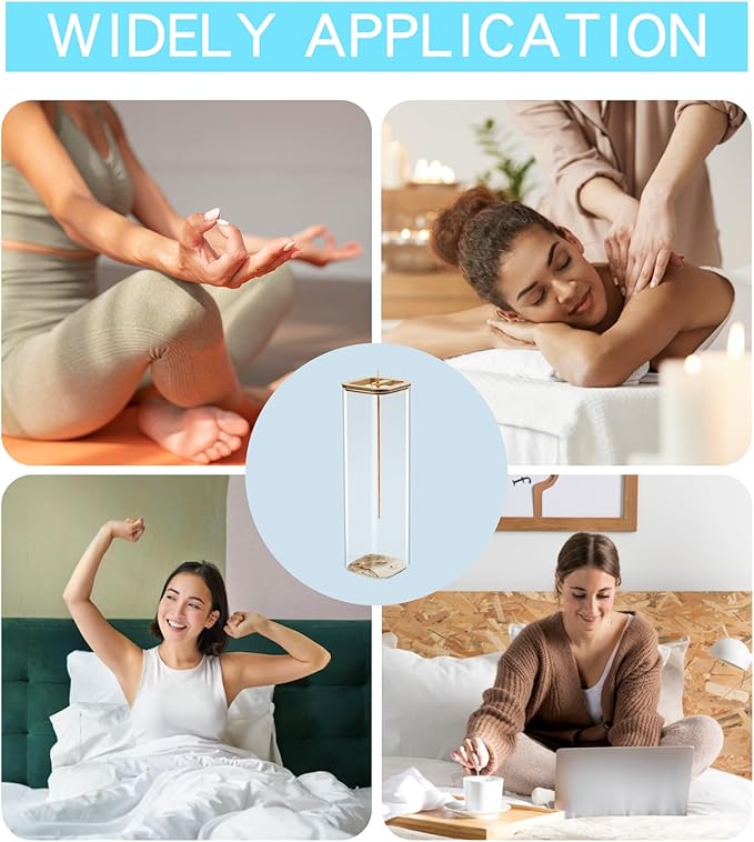 Insence-Stick Holder [Anti-Ash Flying], Modern Incense Burner Holder with Removable Glass Ash Catcher, for Home Decor Yoga Meditation (2 Pack Champagne Gold)