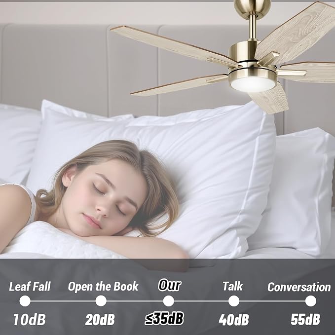 42" Ceiling Fan for Living Room - 5 Blades Modern Ceiling Fan with Light for Bedroom - Quiet DC Motor - 3CCT - 6 Speeds - Dimmable - Reversible Function - Light Wood Tone/Dark Brown