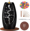 SPACEKEEPER Backflow Incense Holder Ceramic Incense Burner Waterfall, Aromatherapy Ornament Home Decor with 120 Backflow Incense Cones & 30 Incense Stick, Jet Black