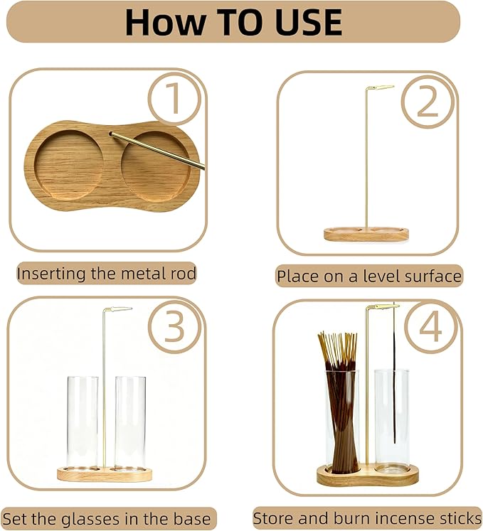 Incense Holder, Warm Minimalism Natural Incense Sticks Burner Holder with Storage,Hang Upside Down Incense Holder for Sticks with Glass Ash Catcher for Meditation Yoga Spa Room (Natural)