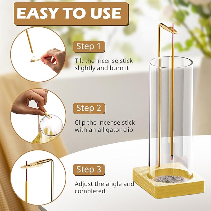 Incense Holder for Sticks, Insence-Stick Holder, Anti-Ash Flying No Mess Incense Burner, Incense Stick Holder with Glass Ash Catcher, for Yoga Spa Meditation Home Decor(1 Pack)