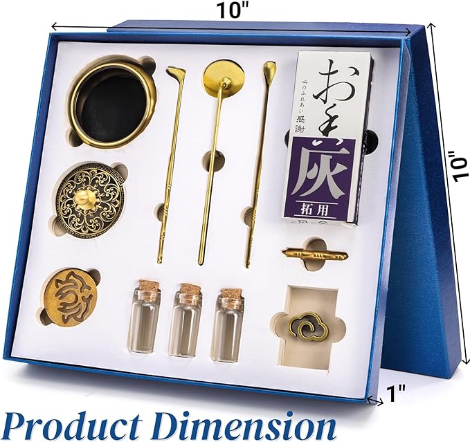 Noamus 12 Pcs Incense Burner Kit, Brass Powder Ash Making Set with Censer, Chinese Incense Art Mold Press Tool, Home Fragrance Holder in Gift Box for Relaxation, Meditation, Yoga, Aromatherapy