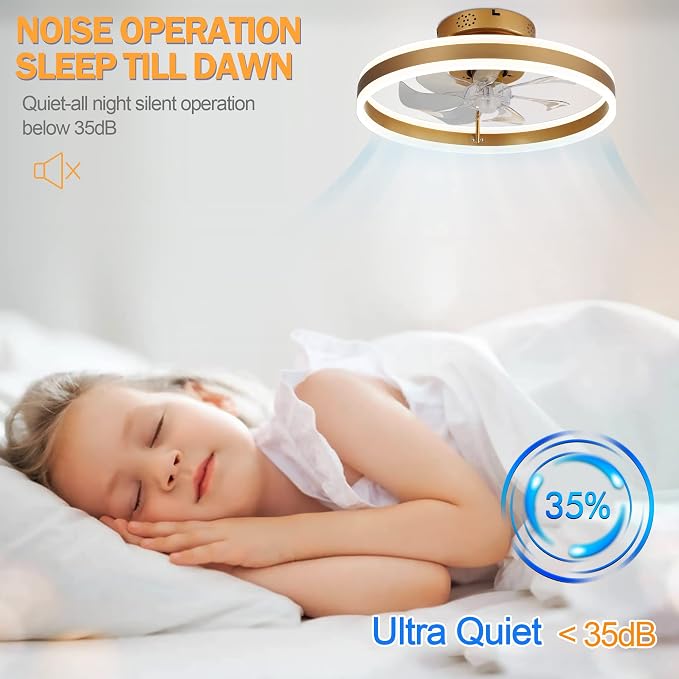 20 Inch Low Profile Ceiling Fans with Remote Control and APP,Kids Modern Indoor Ceiling Fan with Lights,3 Light Color Change and 6 Speeds for Bedroom,Living Room,Kitchen