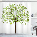 Ambesonne Nature Shower Curtain, Summer Tree with Flourishing Flowers Spring Blossoms Seasonal Print, Cloth Fabric Bathroom Decor Set with Hooks, 69" W x 84" L, Green Brown White