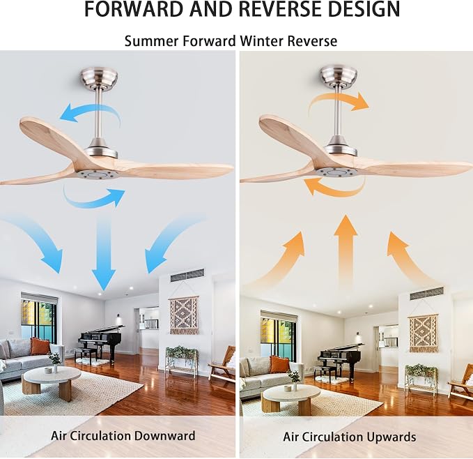 QUTWOB 42" Wood Ceiling Fan No Light, Reversible DC Motor, Remote Control | solid wood blades, quiet 6-speed reversible dc motor, remote control, no light, for indoor outdoor patio garage bedroom