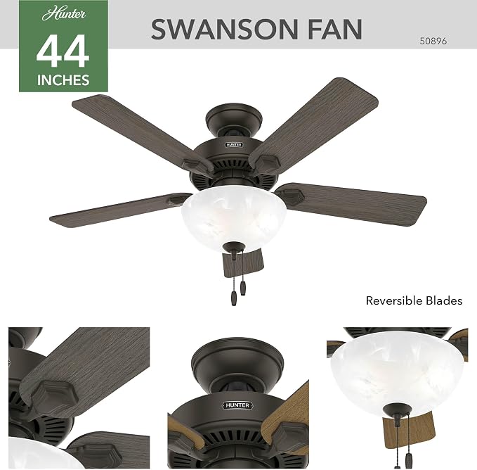 Hunter Swanson, Indoor, Ceiling Fan, with LED Light, 44 inch, New Bronze