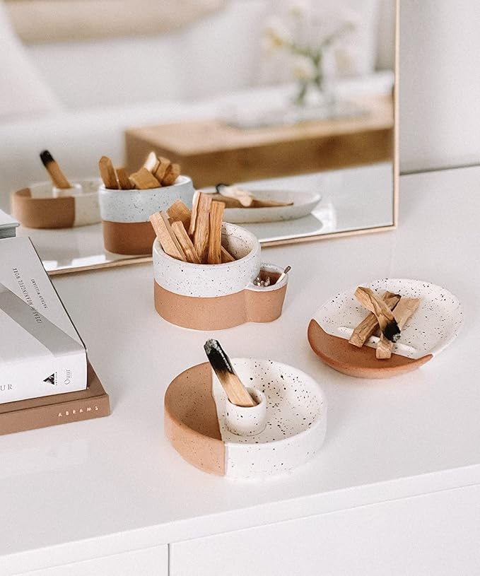 Bursera Terracotta Ceramic Bowl, Tree Planted with Every Order, Decorative Bowl with Side Slot for Matches, Smudging Burn Bowl for White Sage, Palo Santo, Matchstick Holder, Form for Candles