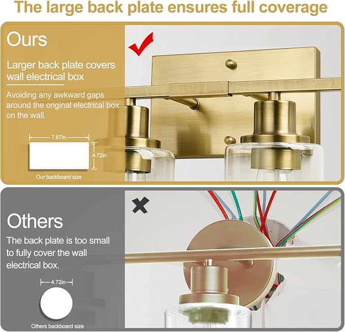 Indoi 4-Light Bathroom Light Fixtures, Brass Modern Vanity Lights with Clear Glass Shades, Bathroom Wall Lamp for Mirror Living Room Cabinet Bedroom Porch