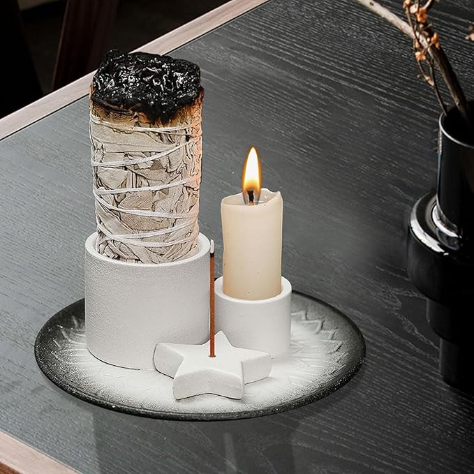 Comeon Palo Santo Holder, Backflow Incense Burner Holder Candle Holder Sage Burner Holder for Burning, Ceramic Incense Holder for Sticks for Meditation Yoga Room