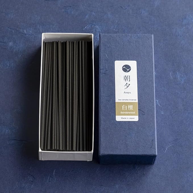 Asayu Japan Low Smoke Incense Gift Set with Incense Holder and Brass Stand, Sandalwood Incense Sticks with Zen Holder