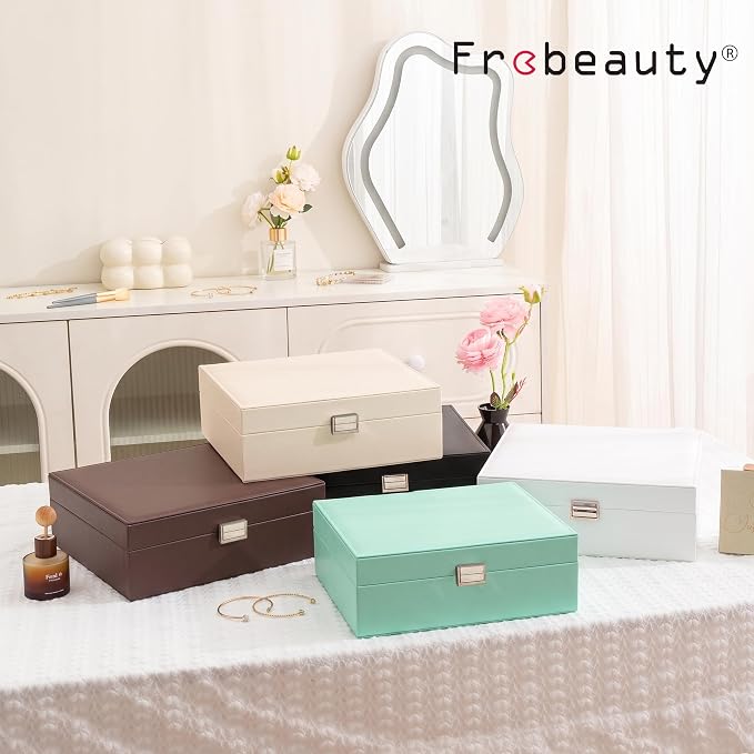 Frebeauty 50 Grid Earring Holder Organizer,2 Layer Jewelry Box for Women | Faux Leather,Velvet Lining,Adjustable Divider,Jewelry Organizer for Ring Necklace and Bracelet,for Home Use and Jewelry Store