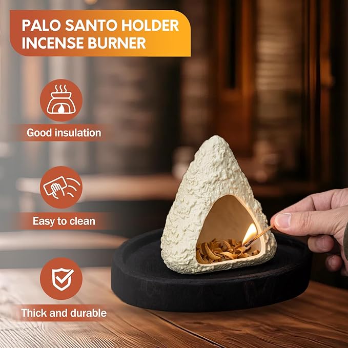 Volcano Palo Santo Holder, Handcrafted Ceramic Mini Chiminea Incense Burner for Sage & Smudge Sticks, Mountain Fireplace Style for Meditation, Yoga, Aromatherapy, Home Decor, Spiritual Gifts