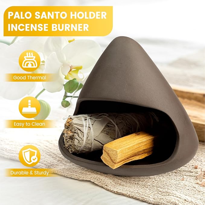 Handcrafted Palo Santo Burner Holder - Ceramic Incense Holder Burner- Palo Santo Chimney Smudge Bowl for Sage, Copal -Perfect Anxiety Relief Gift for Women, Zongzi Style, Black