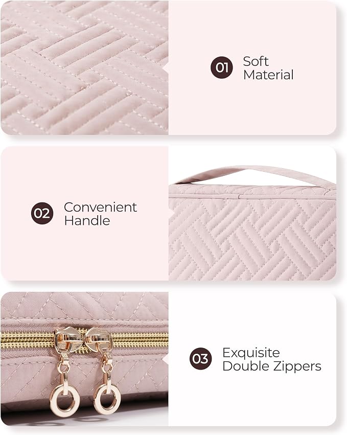 BAGSMART Jewelry Organizer Case Large Travel Jewelry Storage Bag for Necklace, Earrings, Rings, Bracelet, Soft Pink (Pack of 2)
