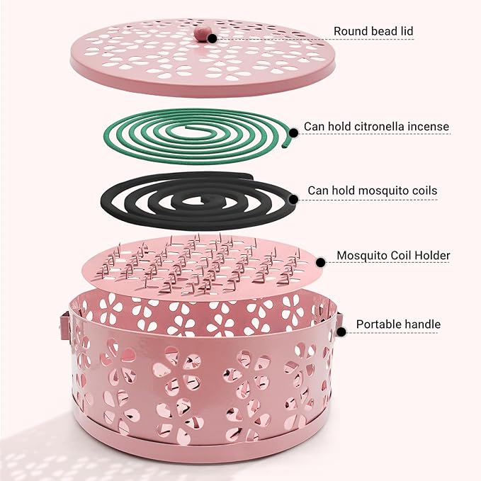 Mosquito Coil Holder, Portable Mosquito Coil Burner, Suitable for Indoor and Outdoor Camping (Pink)